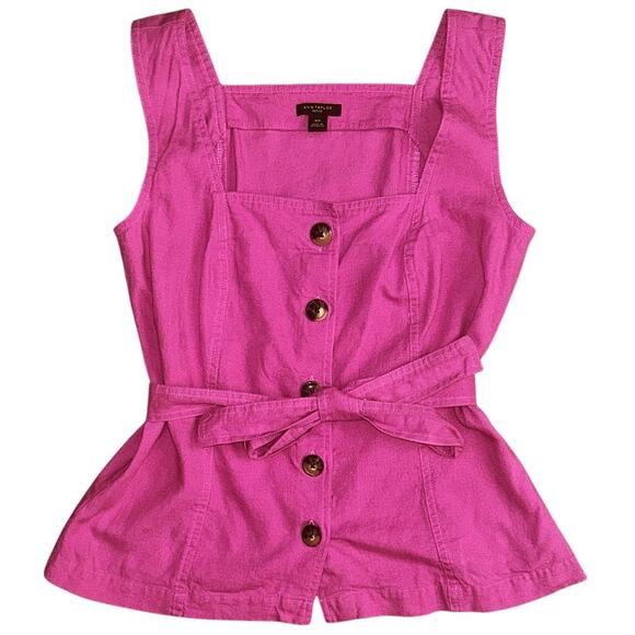 Ann Taylor Linen Blend Sleeveless Belted Utility Top Women's XSP - Picture 2 of 7